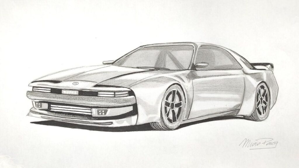 Boceto de un deportivo a lápiz