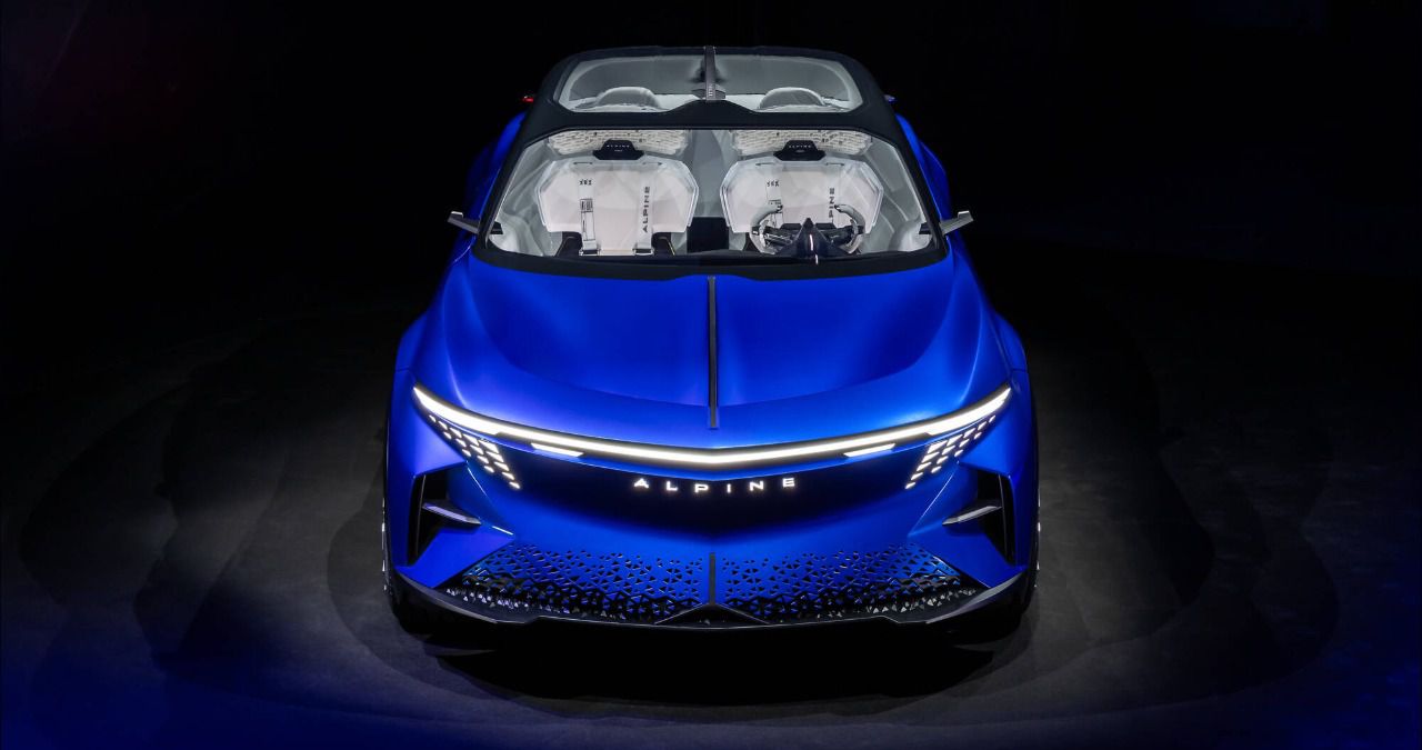 Vista frontal del vehículo conceptual con su novedosa firma lumínica