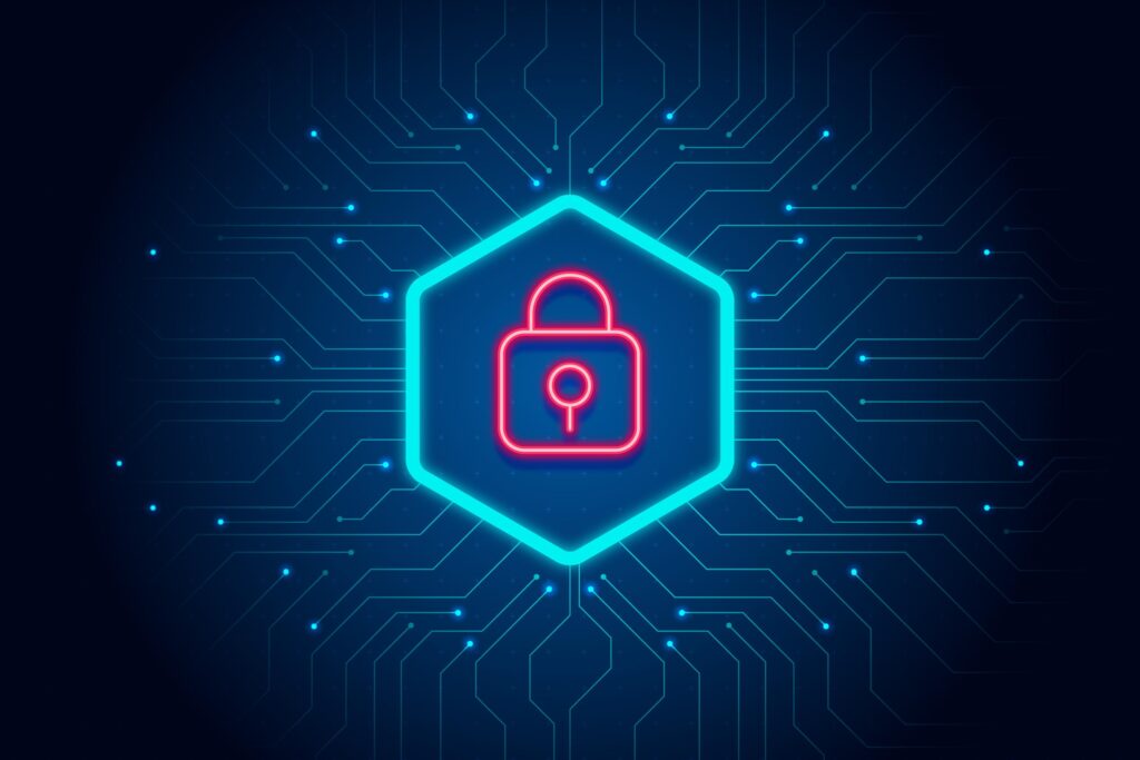 Icono de un candado sobre un fondo de circuitos electrónicos