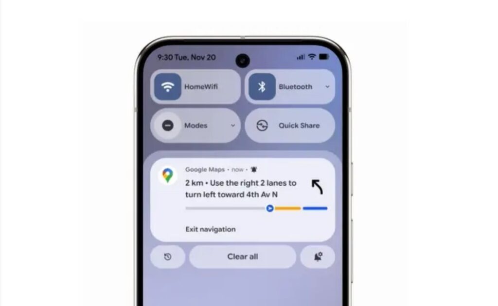 Pantalla de navegación de Google Maps en un teléfono móvil.