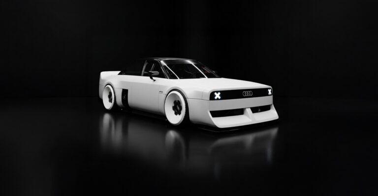 Audi GT50 Concept en un fondo oscuro, diseño futurista y aerodinámico.