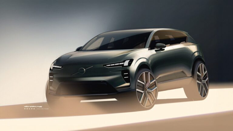 Diseño conceptual del Volvo EX60 con detalles modernos y elegantes.