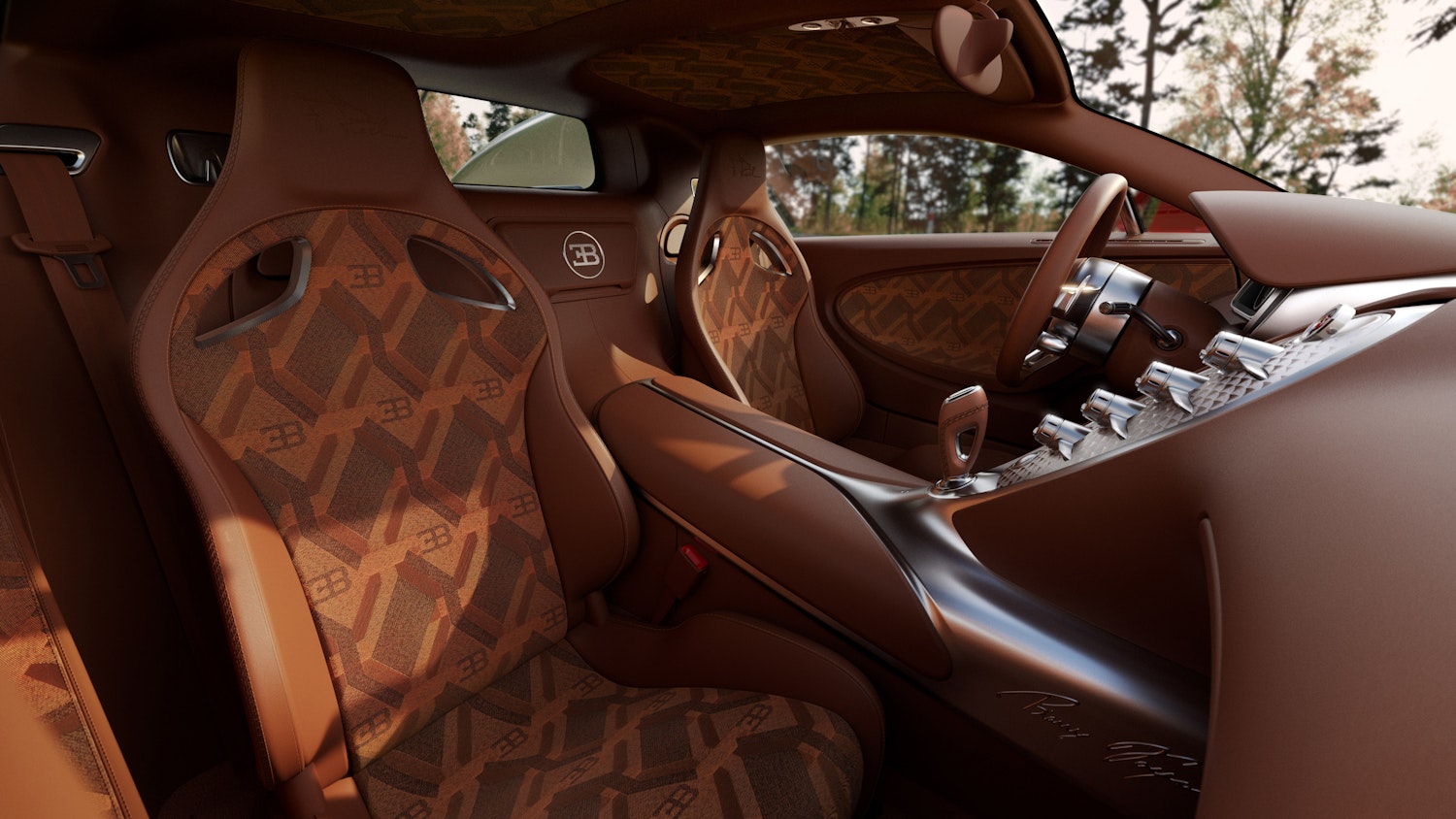 Interior del Bugatti FKP Hommage con asientos de cuero marrón