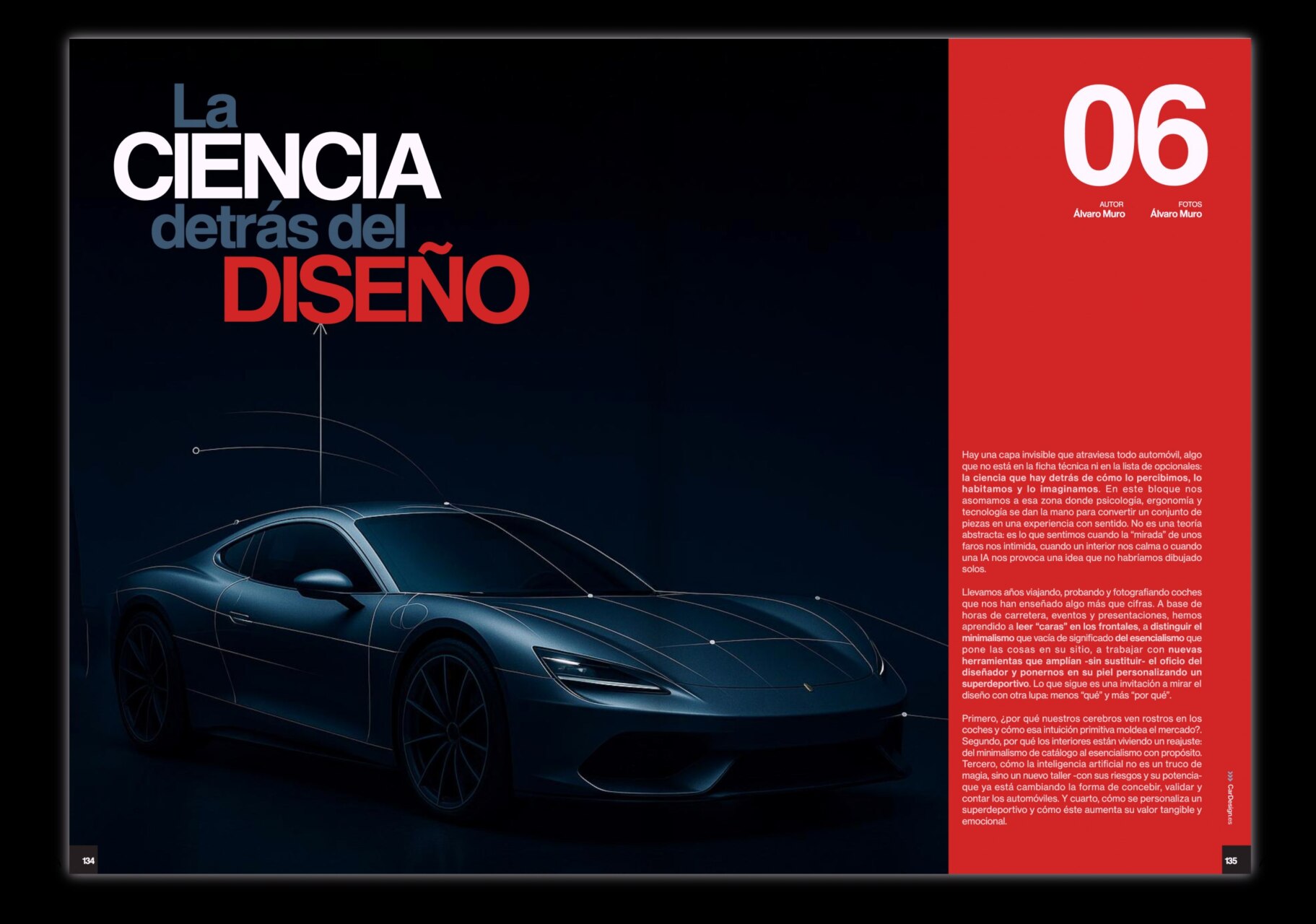 Un automóvil moderno con líneas de diseño innovadoras en un fondo oscuro.