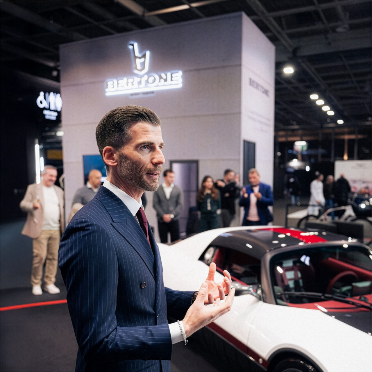 Andrea Mocellin durante la presentación del Bertone Runabout en el Ultimate Supercar Garage en París (Foto de Colovisuals)