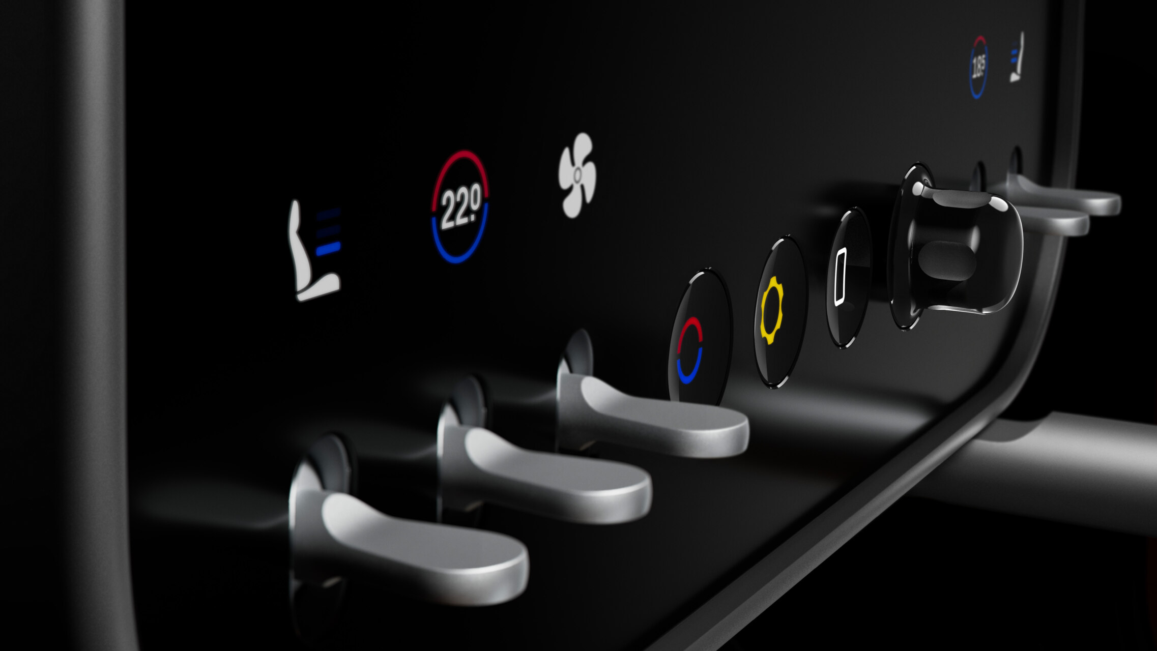 Controles de ajuste de temperatura y ventilación en un Ferrari