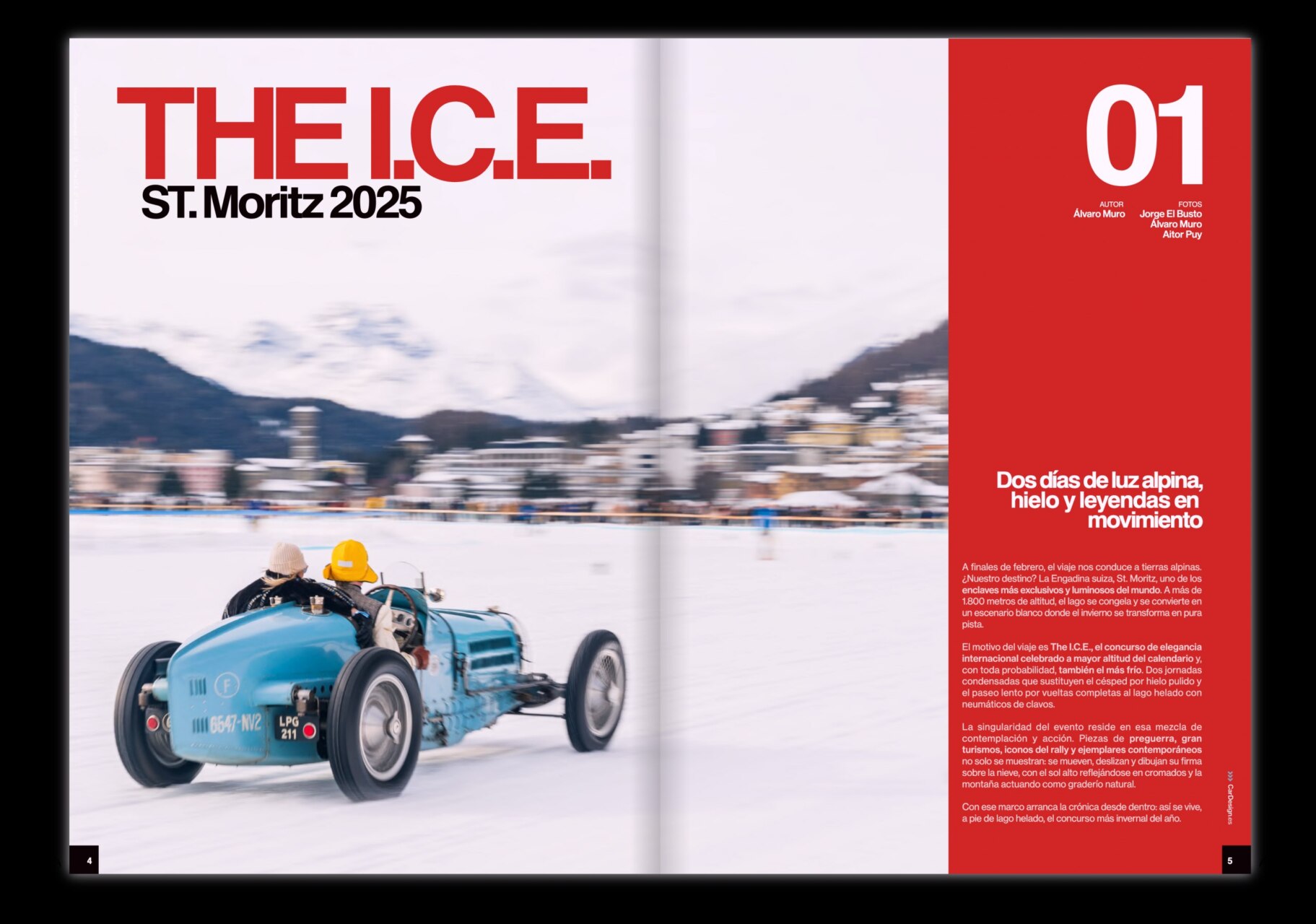 Coche de carreras en el evento de hielo en St. Moritz 2025
