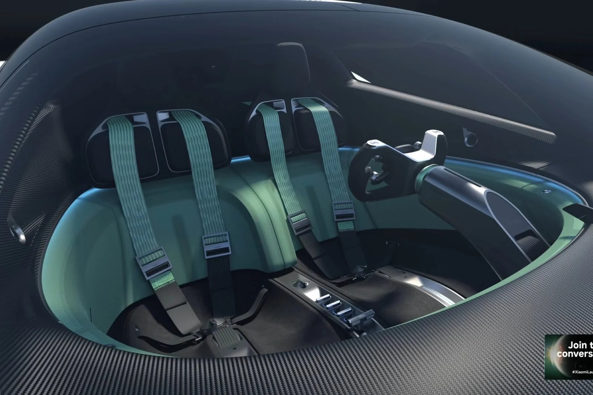 Interior del hypercar eléctrico Xiaomi Vision Gran Turismo con asientos y volante innovadores