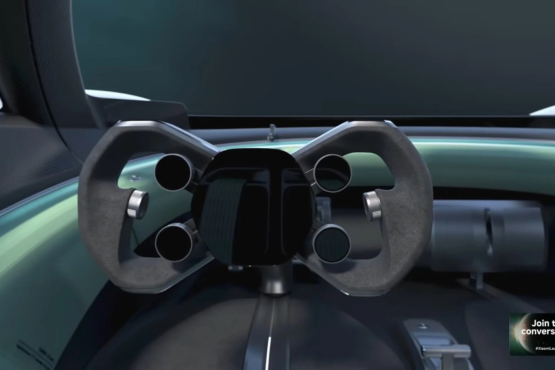 Interior del hypercar eléctrico Xiaomi Vision Gran Turismo con volante innovador