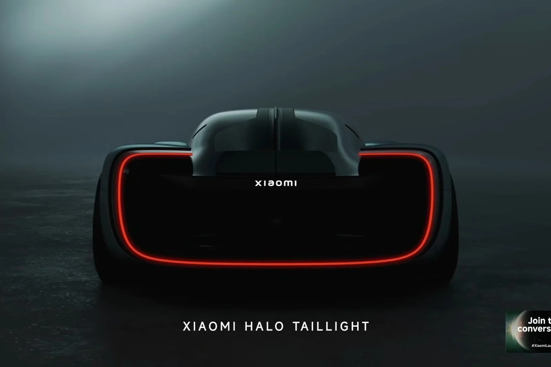Vista trasera del hypercar eléctrico Xiaomi Vision Gran Turismo con luces traseras halo