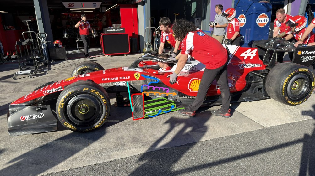 Detalles del bargeboard y entrada de refrigeración del SF-26