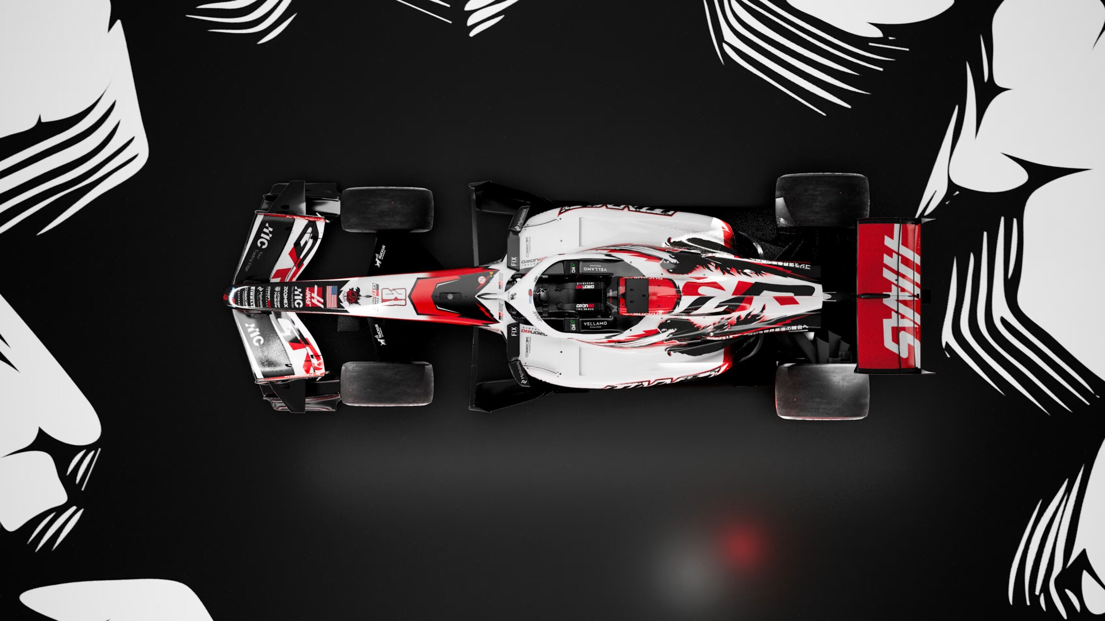 Monoplaza de Fórmula 1 Haas con livery de Godzilla en Suzuka