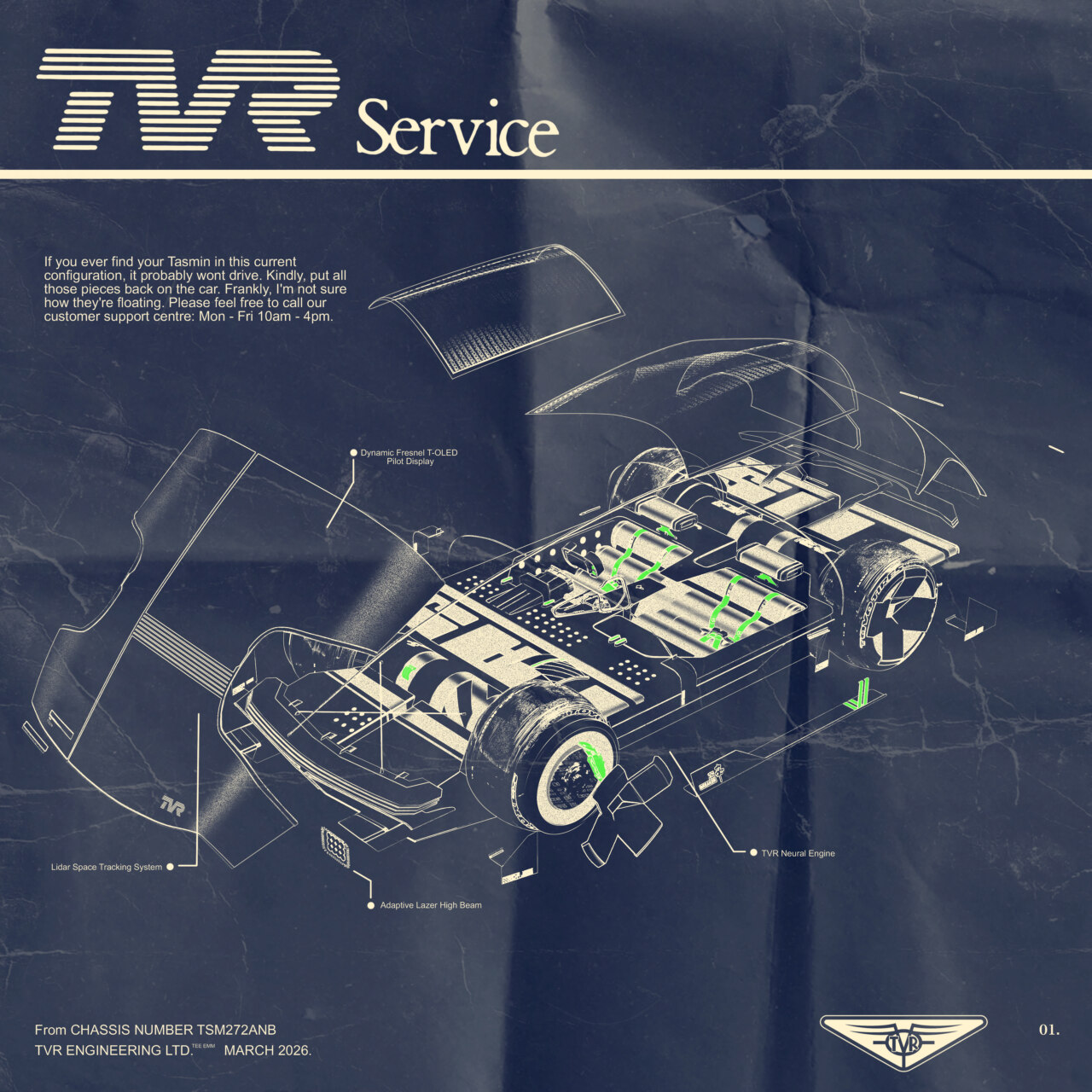 Diagrama técnico del TVR Tasmin (Autor: Charlie Berrisford)