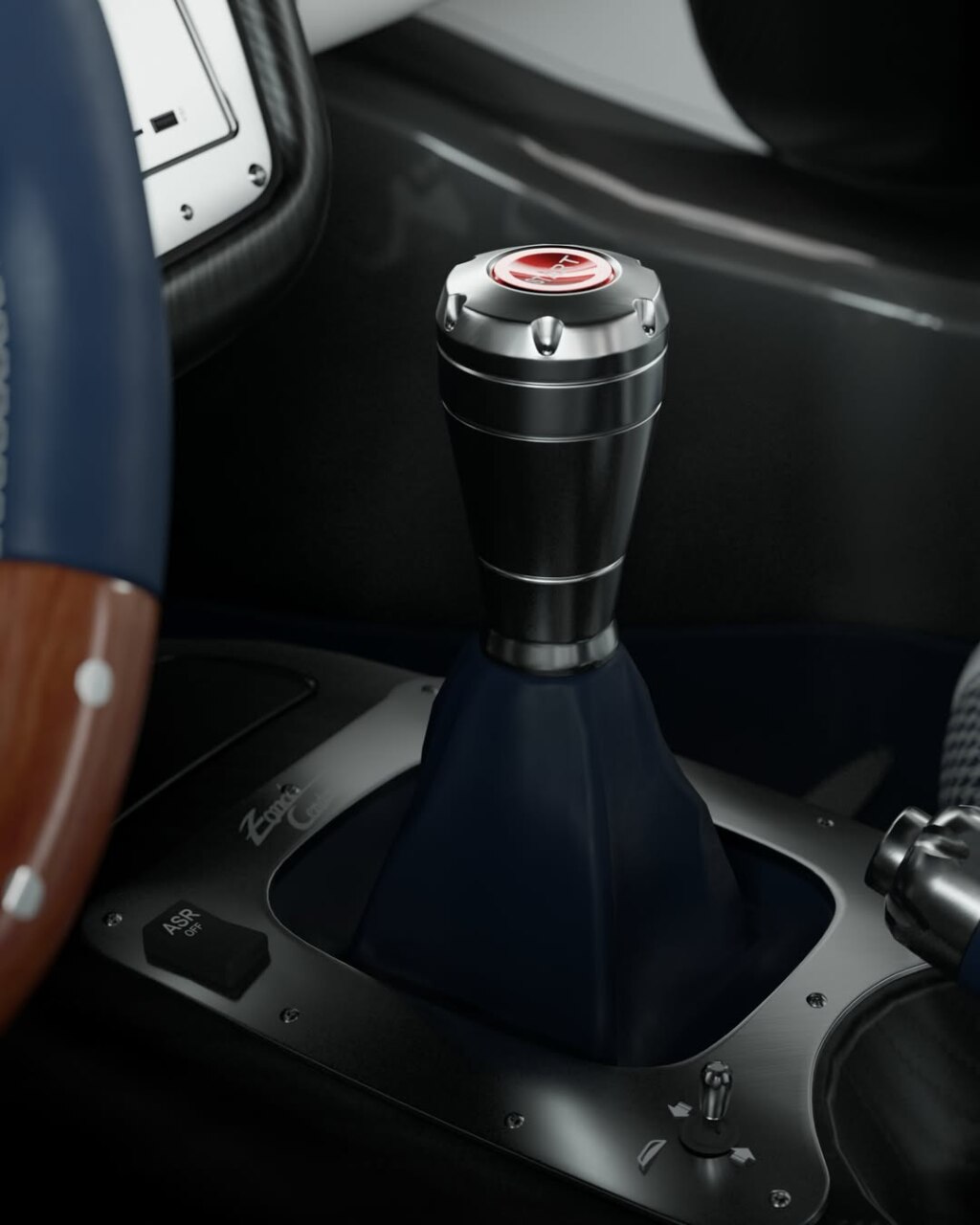 Detalle de la palanca de cambios manual del Pagani Zonda Cervino.