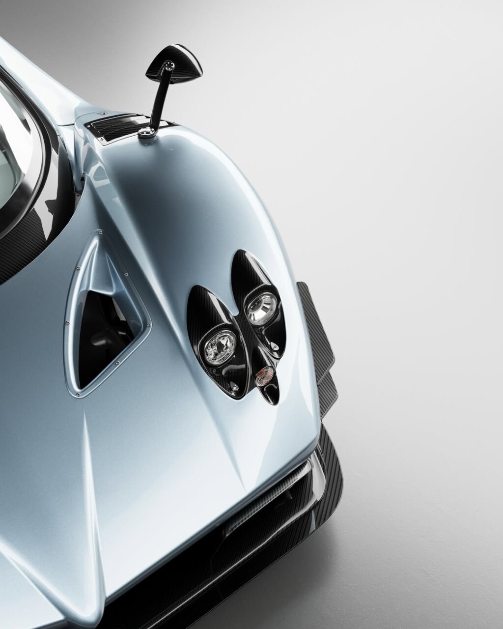 Vista detallada del capó y faros del Pagani Zonda Cervino