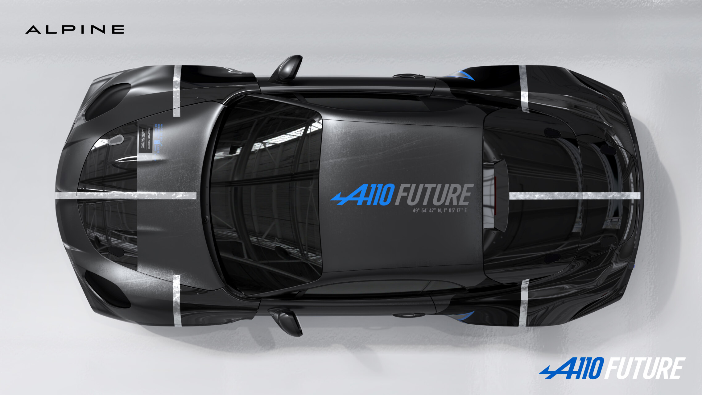 Vista superior del Alpine A110 Future en Goodwood Festival de Velocidad
