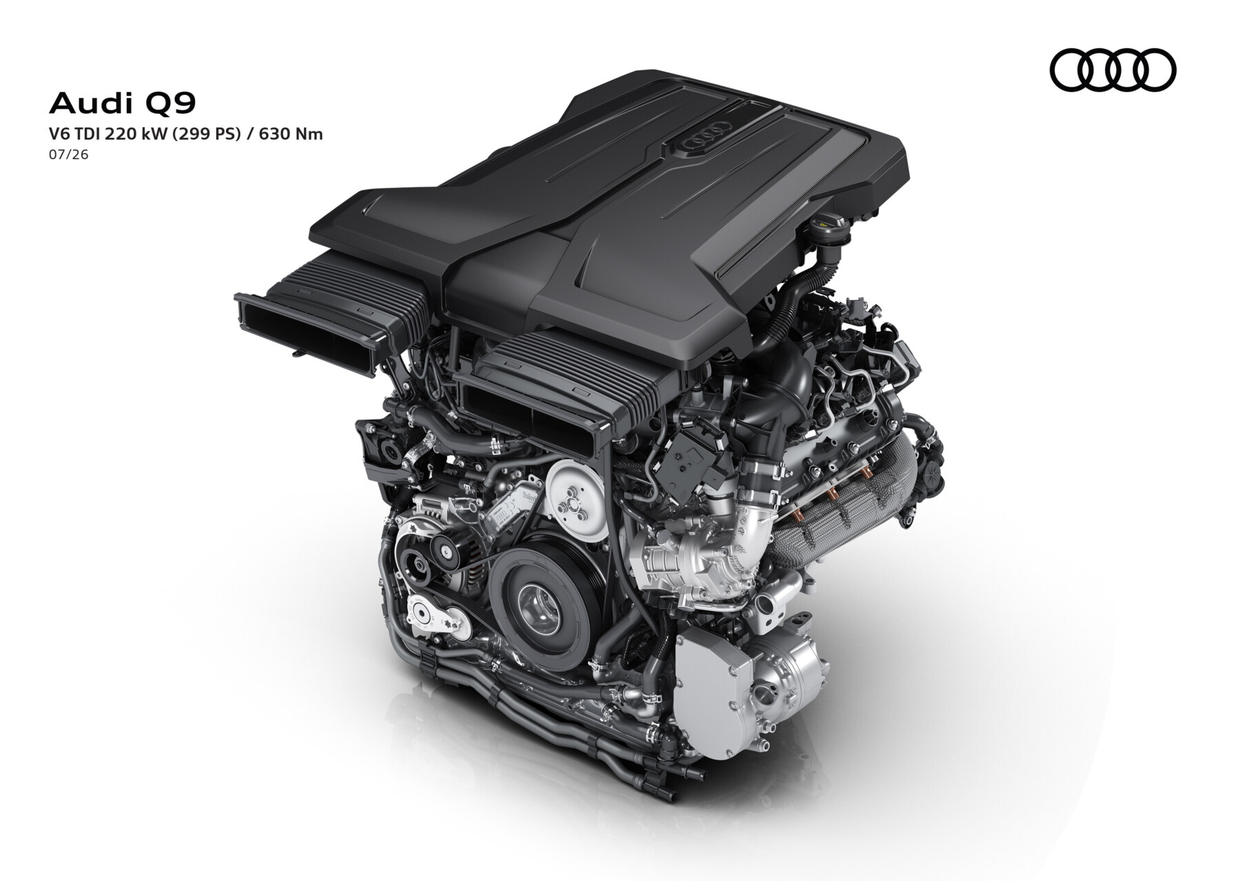 Motor V6 TDI del Audi Q9 con detalles técnicos visibles