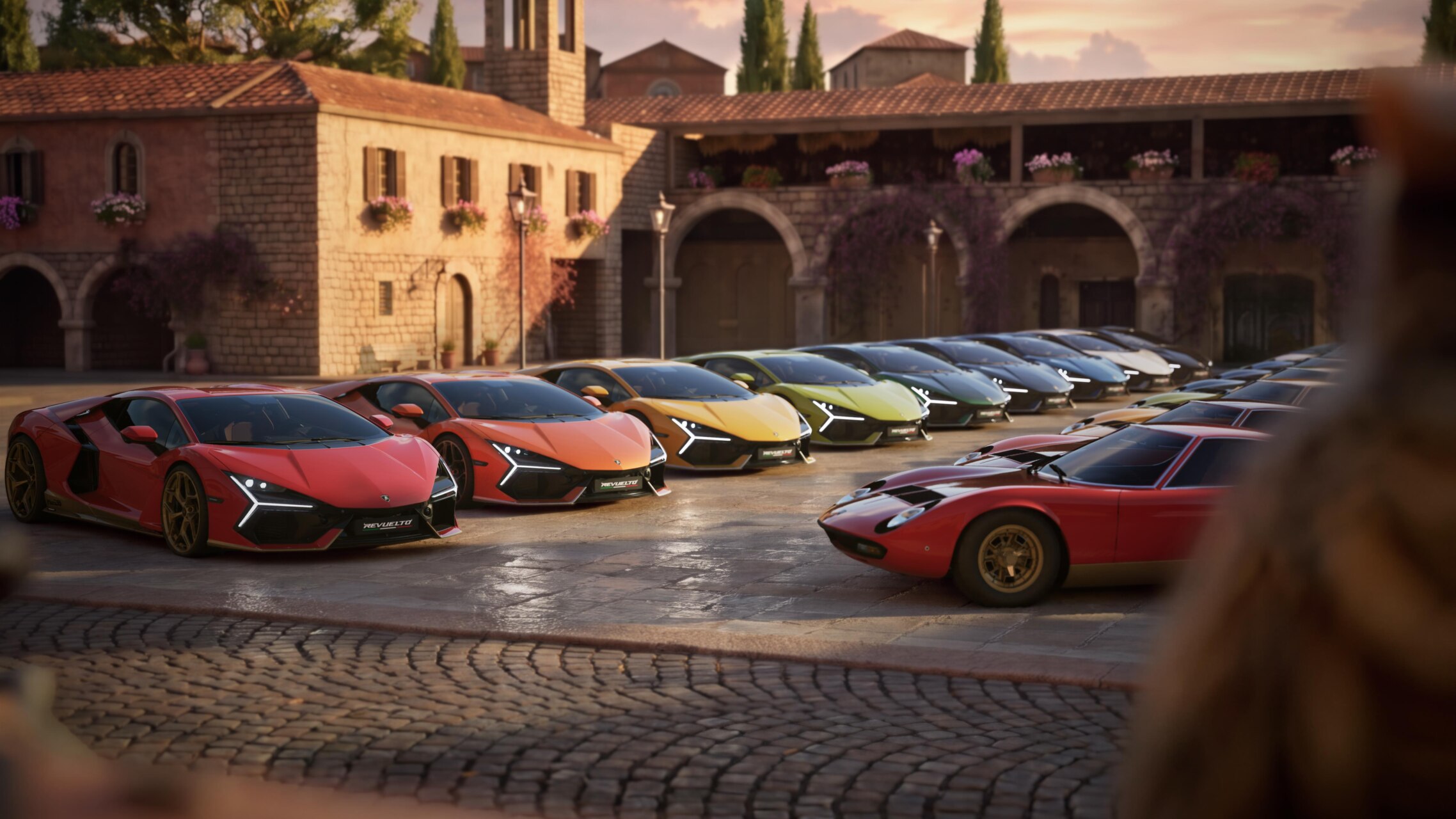Varios Lamborghini Revuelto Miura 60° Homage en un evento al aire libre