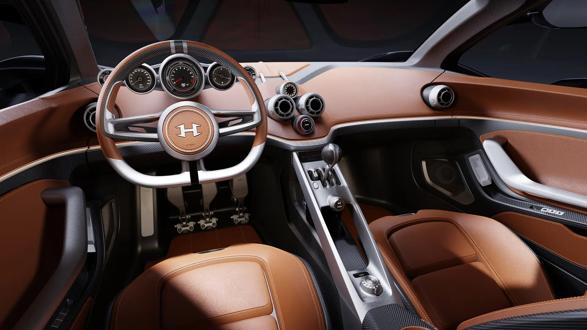 El interior del Hennessey Blackbird combina deportividad y tecnología analógica.