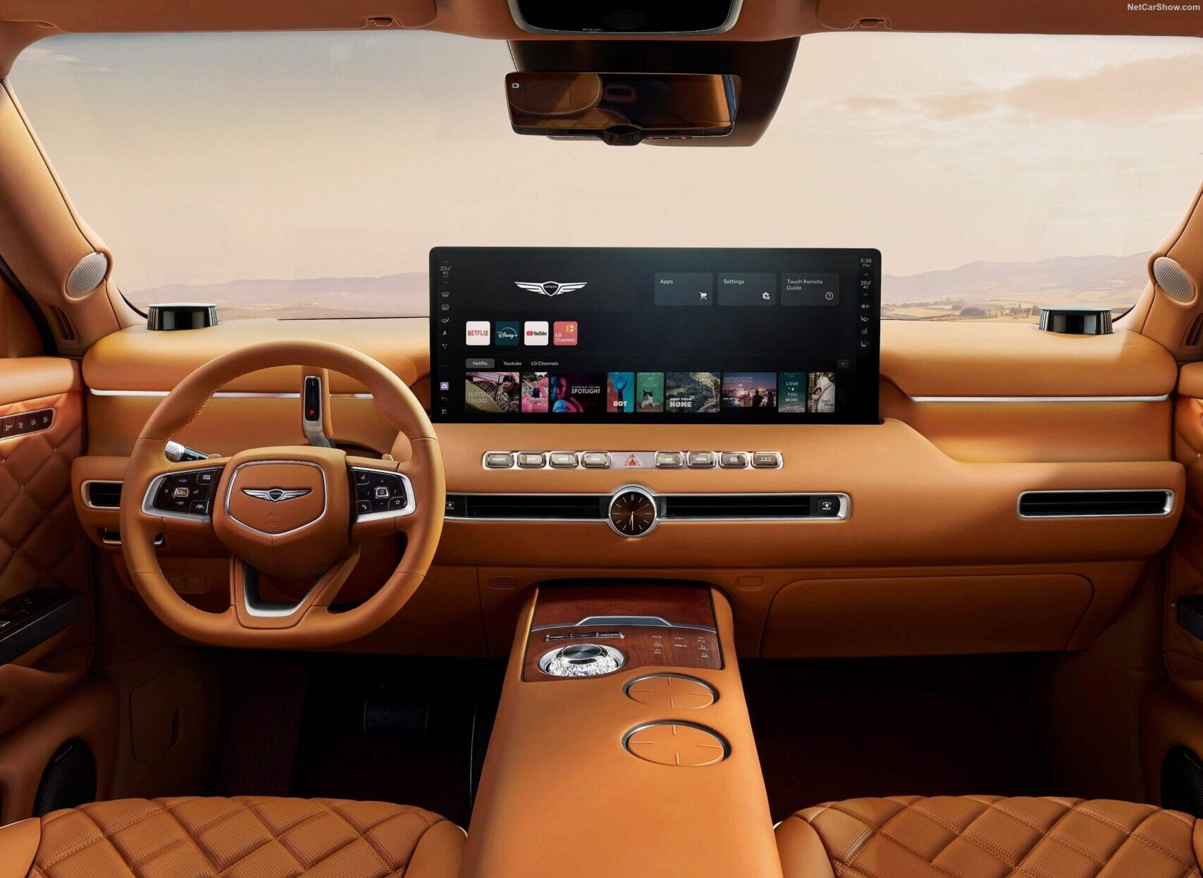 Interior del Genesis GV90 con diseño lujoso y tecnología avanzada