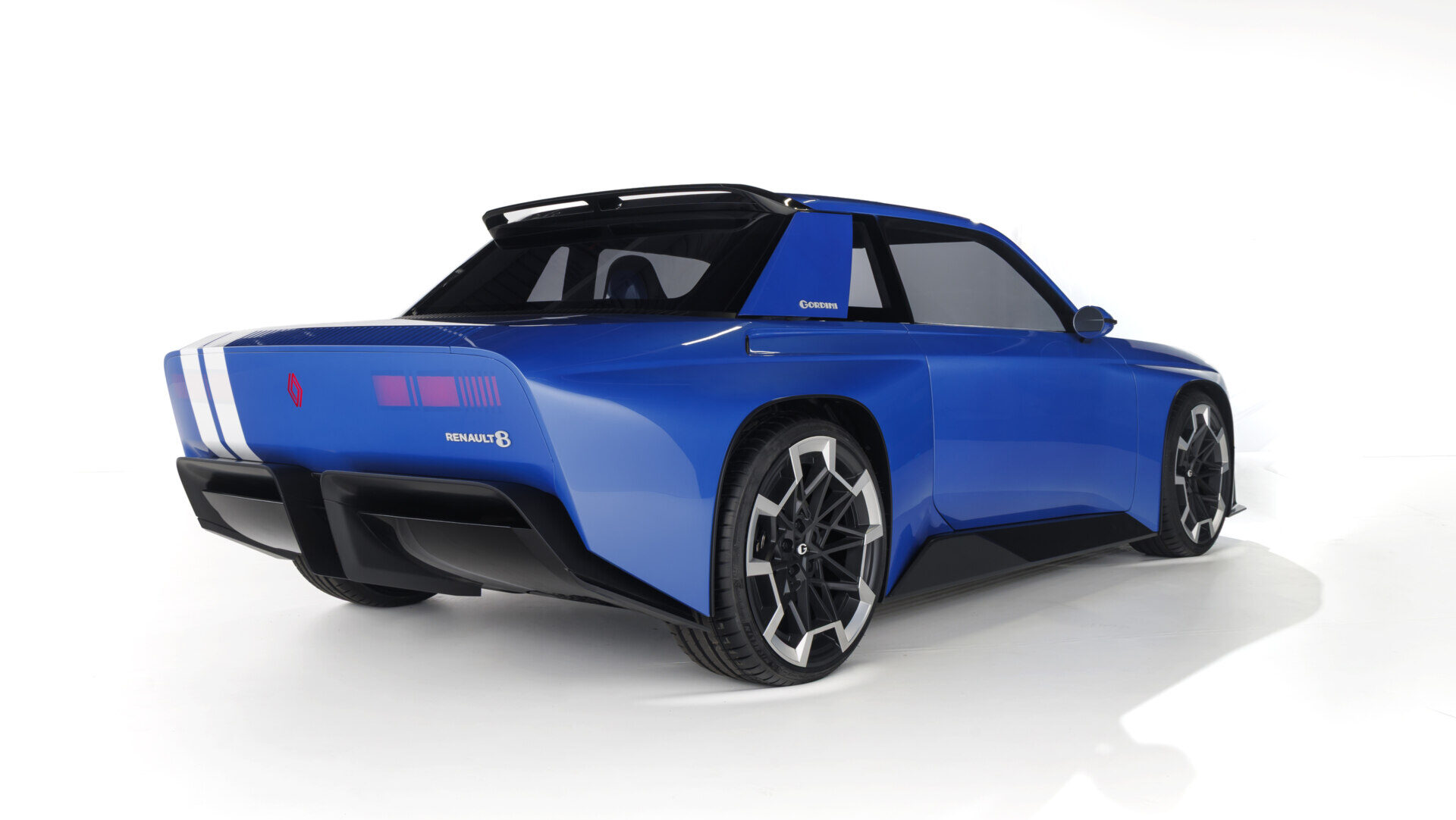 Vista trasera del Renault 8 Gordini Concept en color azul