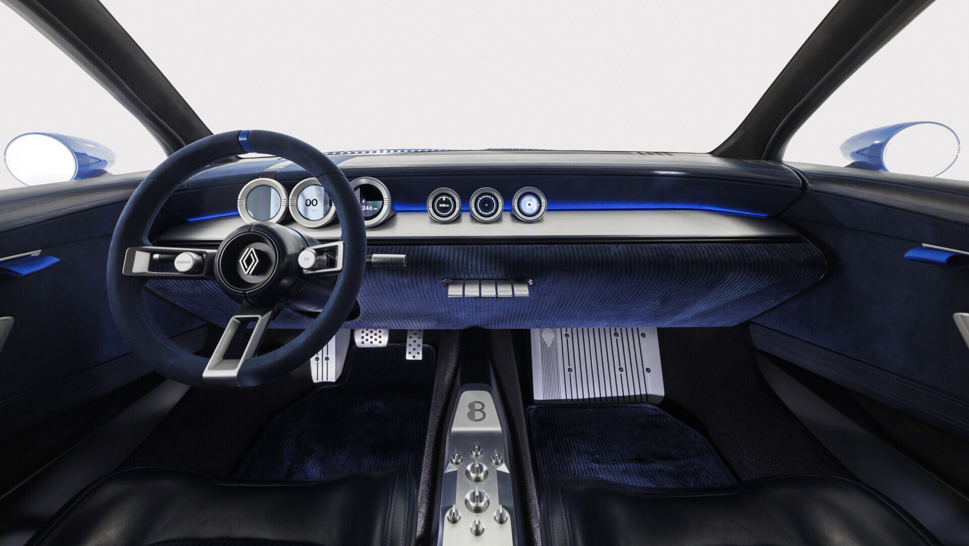 Interior del Renault 8 Gordini Concept con detalles modernos y deportivos