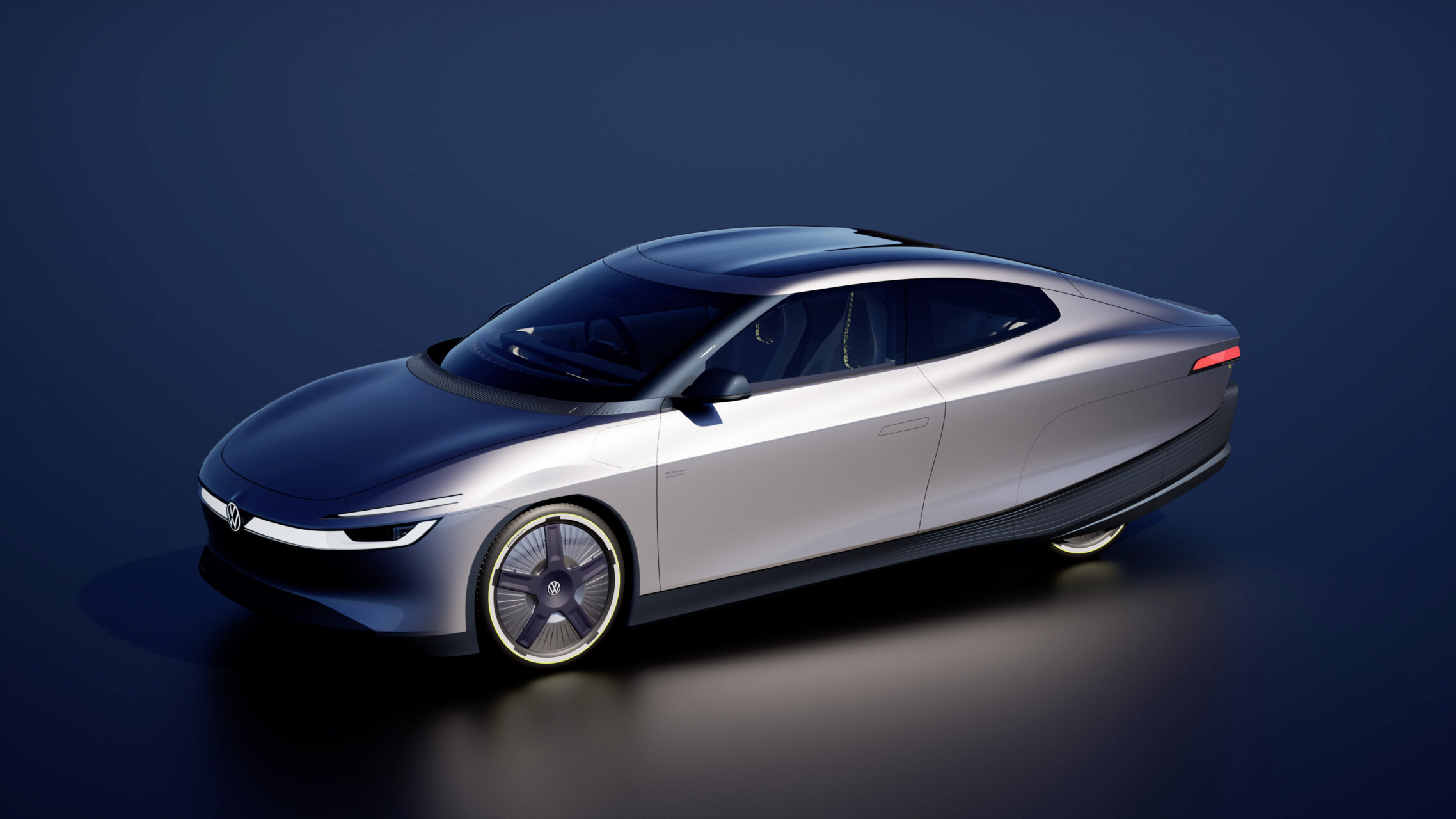 Prototipo eléctrico Volkswagen Mission Efficiency en un fondo oscuro