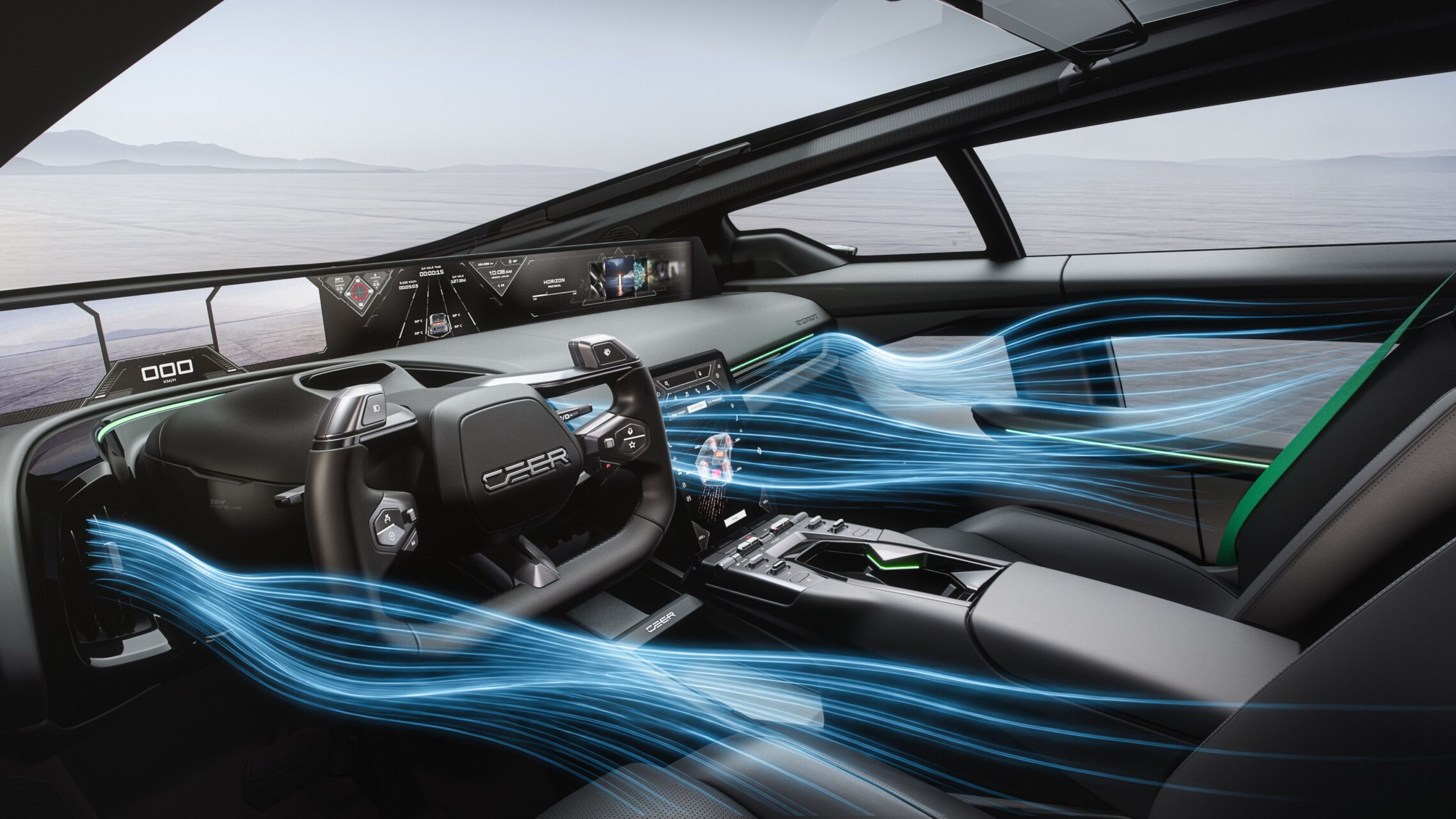 Interior del CEER Exobot mostrando tecnología avanzada y diseño futurista