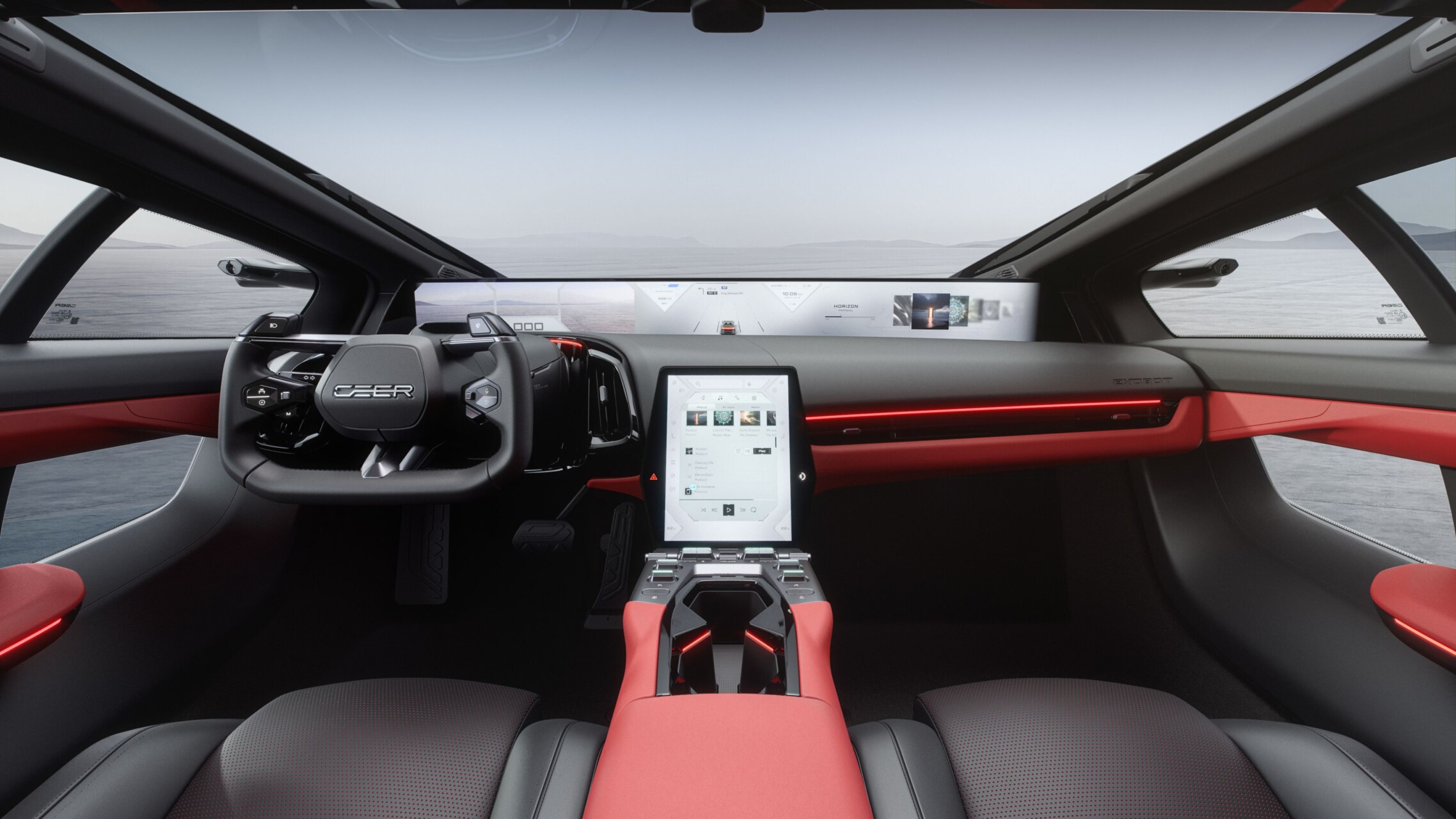 Interior del CEER Exobot con diseño futurista y tecnología avanzada