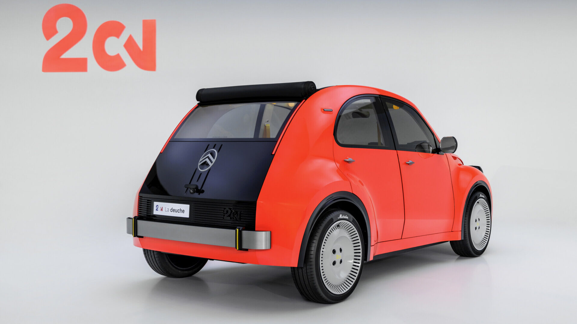 Vista trasera del Citroën 2CV Concept en un fondo blanco