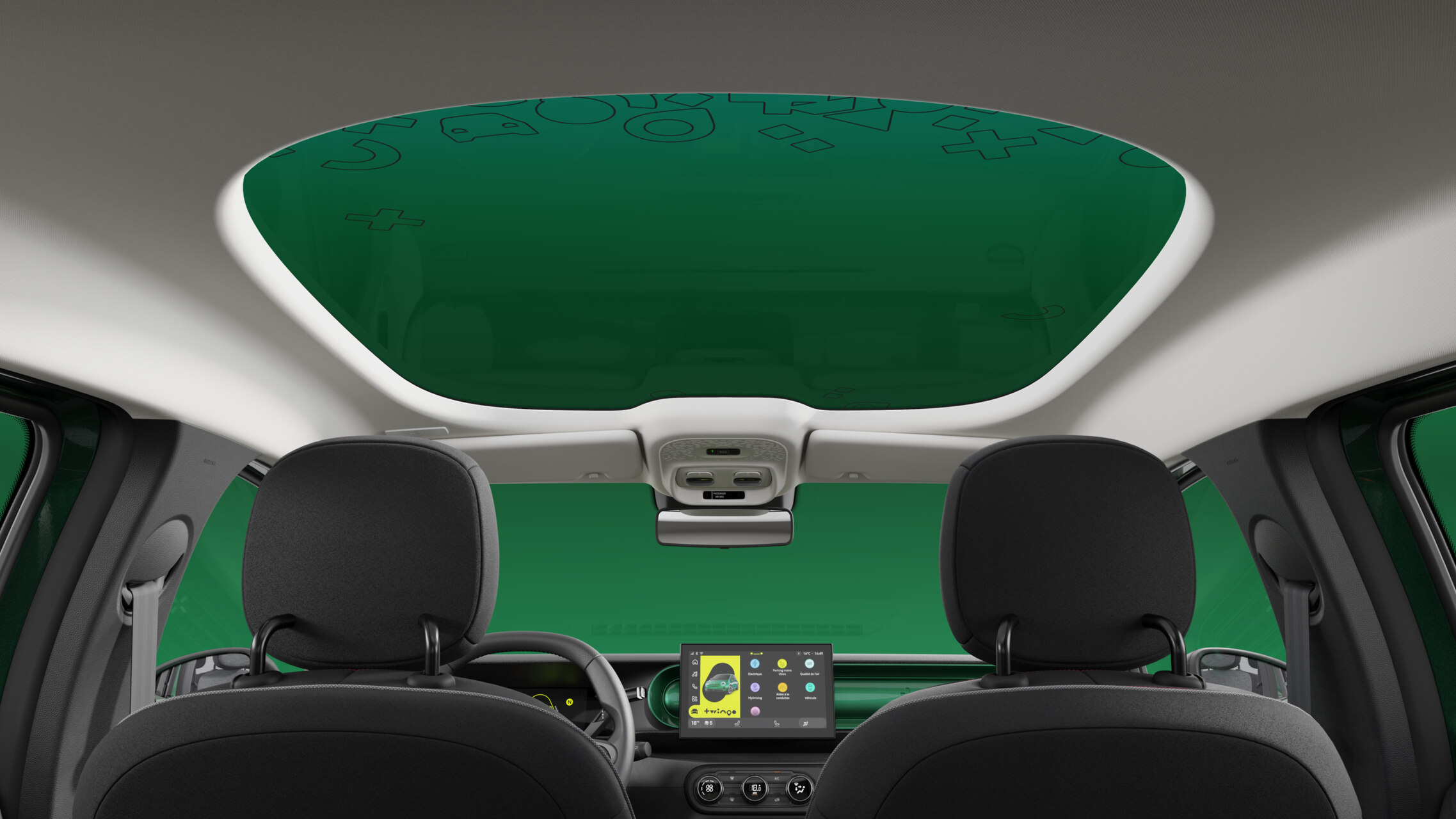Interior del Renault E-Space Concept con techo panorámico y pantalla digital